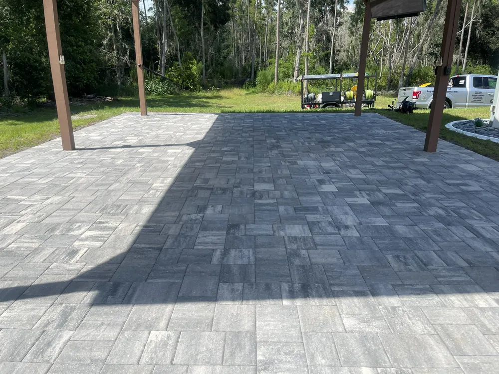 Back patio pavers after cleaning and natural matte sealing, Polk County FL
