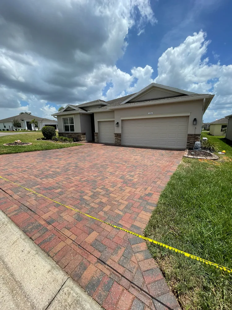 Sealed brick paver driveway curing after semi-gloss seal, Polk County FL